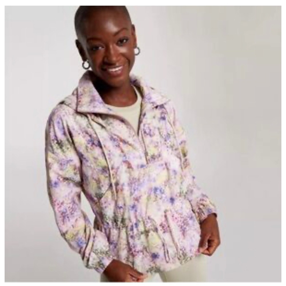 CALIA Women Floral Half-Zip Anorak Windbreaker Jacket Pink Purple Large